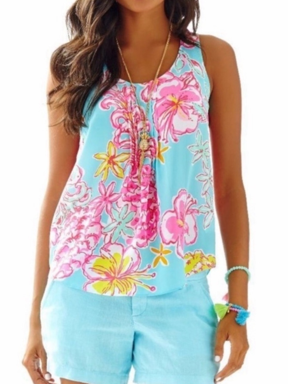 Lilly Pulitzer Silk Dahlia Top Blue & Pink Size S